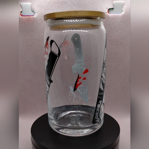 Slasher Killers Glass Cup with Bamboo Lid and Glass Straw - NEW - Picture 7 of 8